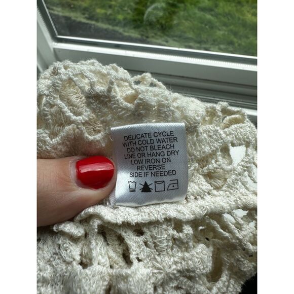 NWOT GLG Women's Cream Knit Crochet Button Front Short Sleeve Top Size M - Picture 8 of 9